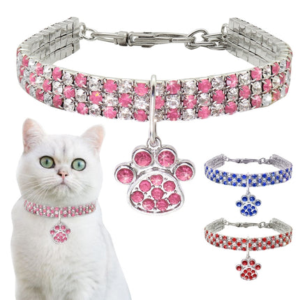 2 PCS Pet Collar Diamond Elastic Cat And Dog Necklace Jewelry, Size:S(Blue White)-garmade.com