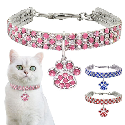 2 PCS Pet Collar Diamond Elastic Cat And Dog Necklace Jewelry, Size:S(Red White)-garmade.com