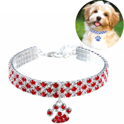 2 PCS Pet Collar Diamond Elastic Cat And Dog Necklace Jewelry, Size:M(Red White)-garmade.com