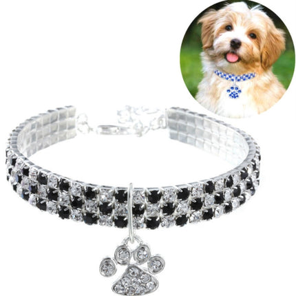 2 PCS Pet Collar Diamond Elastic Cat And Dog Necklace Jewelry, Size:M(Black White)-garmade.com