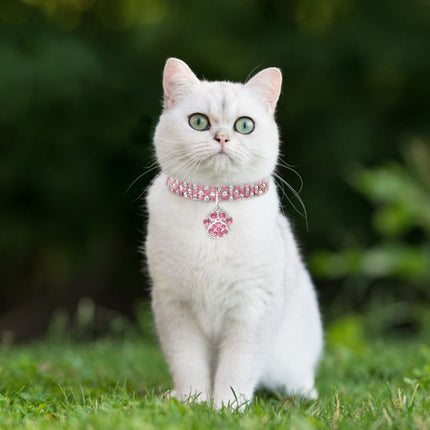 2 PCS Pet Collar Diamond Elastic Cat And Dog Necklace Jewelry, Size:M(Pink White)-garmade.com
