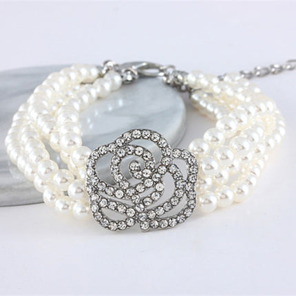 3 PCS Pearl Dot Diamond Rose Flower Pet Decoration Supplies, Size: S(White)-garmade.com