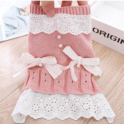 Autumn Puppy Clothes Teddy Bichon Hiromi Autumn And Winter Clothes Thick Wool Skirt, Size: XS(Pink)-garmade.com
