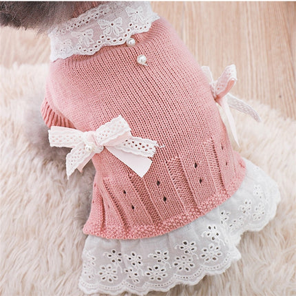 Autumn Puppy Clothes Teddy Bichon Hiromi Autumn And Winter Clothes Thick Wool Skirt, Size: XS(Pink)-garmade.com