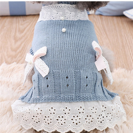Autumn Puppy Clothes Teddy Bichon Hiromi Autumn And Winter Clothes Thick Wool Skirt, Size: S(Blue)-garmade.com