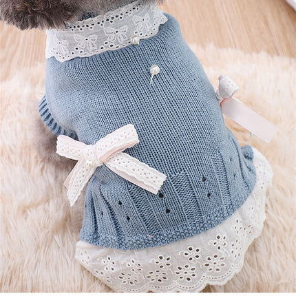 Autumn Puppy Clothes Teddy Bichon Hiromi Autumn And Winter Clothes Thick Wool Skirt, Size: S(Blue)-garmade.com