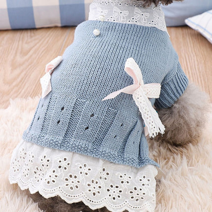 Autumn Puppy Clothes Teddy Bichon Hiromi Autumn And Winter Clothes Thick Wool Skirt, Size: M(Blue)-garmade.com
