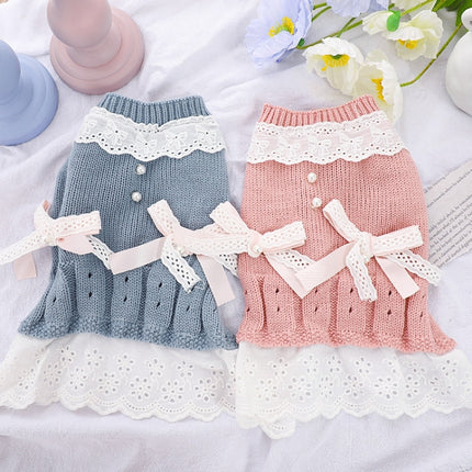Autumn Puppy Clothes Teddy Bichon Hiromi Autumn And Winter Clothes Thick Wool Skirt, Size: M(Pink)-garmade.com