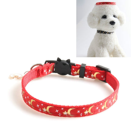 5 PCS Pet Collar Webbing Cat Collar Star Moon with Pendant, Size:1x28cm(Red)-garmade.com