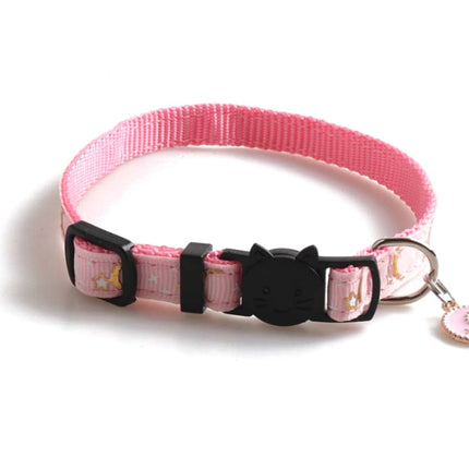 5 PCS Pet Collar Webbing Cat Collar Star Moon with Pendant, Size:1x28cm(Black)-garmade.com