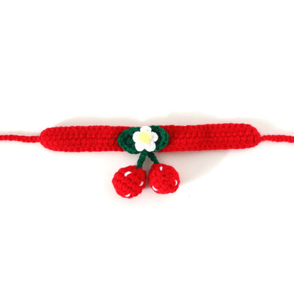 3 PCS Pet Handmade Knitted Wool Cherry Cat Dog Collar Bib Adjustable Necklace, Specification: S 20-25cm(Red)-garmade.com