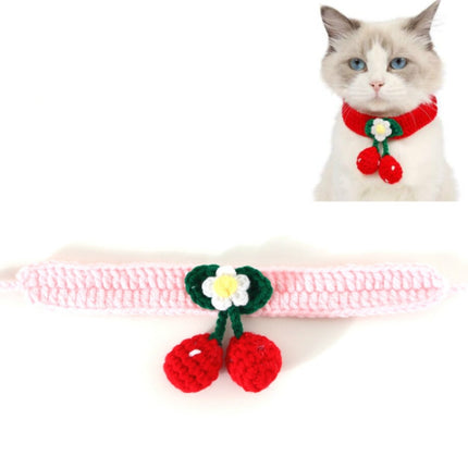 3 PCS Pet Handmade Knitted Wool Cherry Cat Dog Collar Bib Adjustable Necklace, Specification: S 20-25cm(Pink)-garmade.com