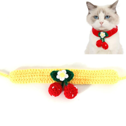 3 PCS Pet Handmade Knitted Wool Cherry Cat Dog Collar Bib Adjustable Necklace, Specification: S 20-25cm(Yellow)-garmade.com