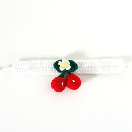 3 PCS Pet Handmade Knitted Wool Cherry Cat Dog Collar Bib Adjustable Necklace, Specification: S 20-25cm(White)-garmade.com