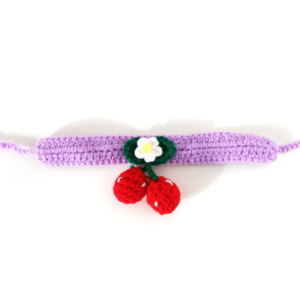 3 PCS Pet Handmade Knitted Wool Cherry Cat Dog Collar Bib Adjustable Necklace, Specification: S 20-25cm(Purple)-garmade.com