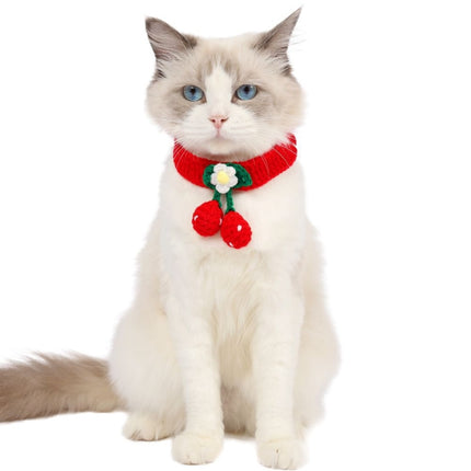 3 PCS Pet Handmade Knitted Wool Cherry Cat Dog Collar Bib Adjustable Necklace, Specification: S 20-25cm(White)-garmade.com