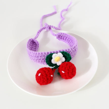 3 PCS Pet Handmade Knitted Wool Cherry Cat Dog Collar Bib Adjustable Necklace, Specification: S 20-25cm(Purple)-garmade.com