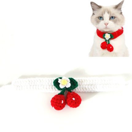 3 PCS Pet Handmade Knitted Wool Cherry Cat Dog Collar Bib Adjustable Necklace, Specification: M 25-30cm(White)-garmade.com