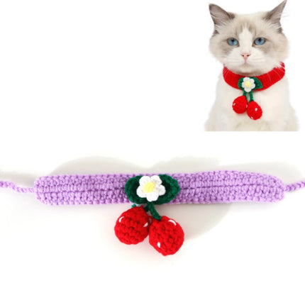 3 PCS Pet Handmade Knitted Wool Cherry Cat Dog Collar Bib Adjustable Necklace, Specification: M 25-30cm(Purple)-garmade.com