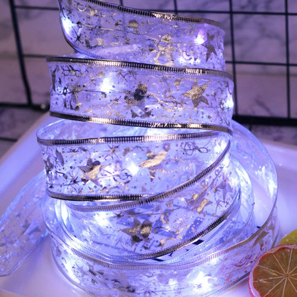 4m 40LEDs Gift Decoration Ribbon Light String LED Copper Wire Ribbon Christmas Tree Top Bowknot Light(White Light)-garmade.com