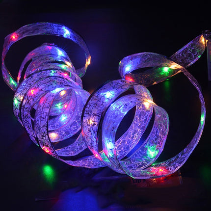 4m 40LEDs Gift Decoration Ribbon Light String LED Copper Wire Ribbon Christmas Tree Top Bowknot Light(Colorful Light)-garmade.com