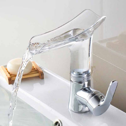Bathroom Hot Cold Water Faucet Wine Glass Waterfall Faucet(Transparent)-garmade.com