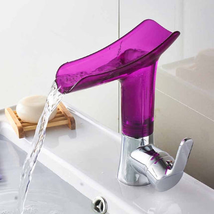 Bathroom Hot Cold Water Faucet Wine Glass Waterfall Faucet(Purple)-garmade.com