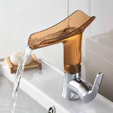Bathroom Hot Cold Water Faucet Wine Glass Waterfall Faucet(Brown &Yellow)-garmade.com