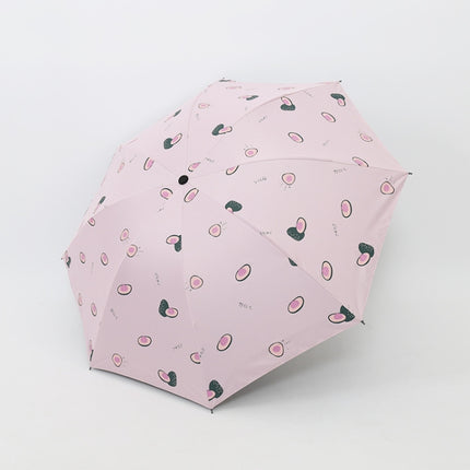 Small Fresh Sun Umbrella Female Sun Umbrella Student Vinyl Three-Fold Simple Dual-Use Sun Umbrella(Avocado Pink)-garmade.com