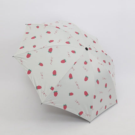 Small Fresh Sun Umbrella Female Sun Umbrella Student Vinyl Three-Fold Simple Dual-Use Sun Umbrella(Strawberry White)-garmade.com