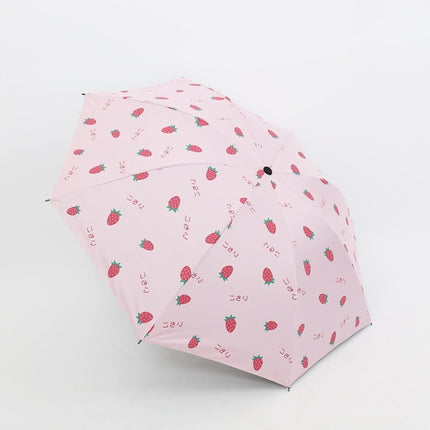 Small Fresh Sun Umbrella Female Sun Umbrella Student Vinyl Three-Fold Simple Dual-Use Sun Umbrella(Strawberry Pink)-garmade.com