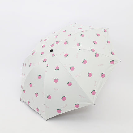Small Fresh Sun Umbrella Female Sun Umbrella Student Vinyl Three-Fold Simple Dual-Use Sun Umbrella(Peach White)-garmade.com