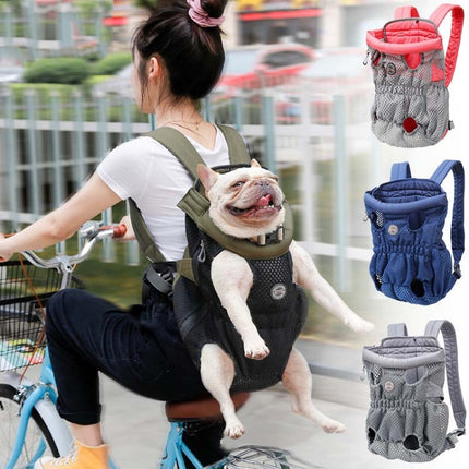 Doglemi Pet Outing Backpack Dog Shoulder Chest Bag Breathable Mesh Dog Cat Bag, Size:M(Blue)-garmade.com