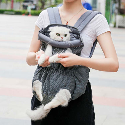 Doglemi Pet Outing Backpack Dog Shoulder Chest Bag Breathable Mesh Dog Cat Bag, Size:L(Gray)-garmade.com