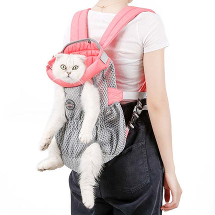 Doglemi Pet Outing Backpack Dog Shoulder Chest Bag Breathable Mesh Dog Cat Bag, Size:L(Pink Gray)-garmade.com