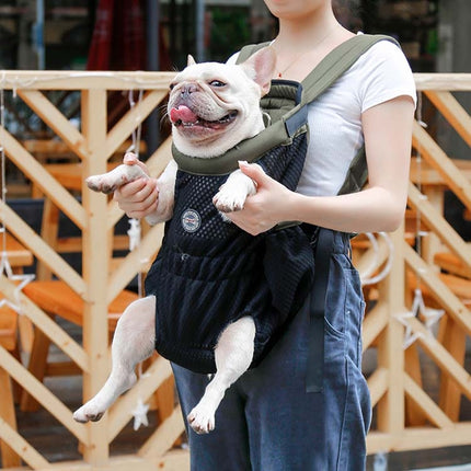 Doglemi Pet Outing Backpack Dog Shoulder Chest Bag Breathable Mesh Dog Cat Bag, Size:L(Green Black)-garmade.com