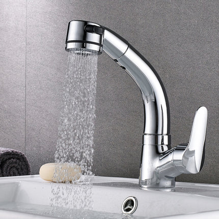 All-Copper Body Pull-Out Hot & Cold Water Faucet Liftable Washbasin Universal Faucet(Chrome)-garmade.com