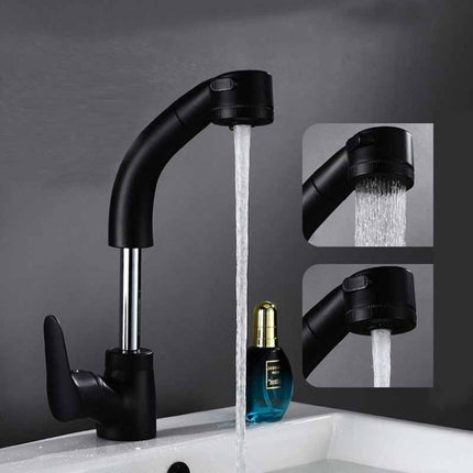 All-Copper Body Pull-Out Hot & Cold Water Faucet Liftable Washbasin Universal Faucet(Black)-garmade.com