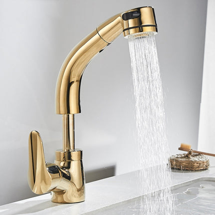 All-Copper Body Pull-Out Hot & Cold Water Faucet Liftable Washbasin Universal Faucet(Golden)-garmade.com