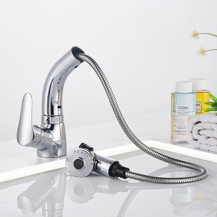 All-Copper Body Pull-Out Hot & Cold Water Faucet Liftable Washbasin Universal Faucet(Chrome)-garmade.com