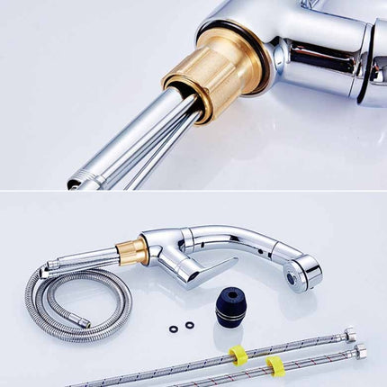 All-Copper Body Pull-Out Hot & Cold Water Faucet Liftable Washbasin Universal Faucet(Golden)-garmade.com