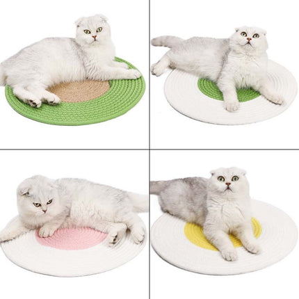 Pet Cat Litter Cotton Thread Woven Cat Grinding Claw Mattress Cool Cat Scratching Blanket(Yellow)-garmade.com
