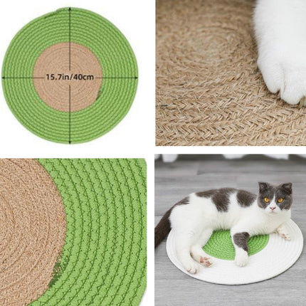 Pet Cat Litter Cotton Thread Woven Cat Grinding Claw Mattress Cool Cat Scratching Blanket(Green)-garmade.com