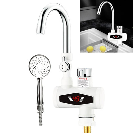 Dynamic Digital Display Instant Heating Electric Hot Water Faucet Kitchen&Domestic Hot&Cold Water Heater EU Plug, Style:With Shower Head-garmade.com