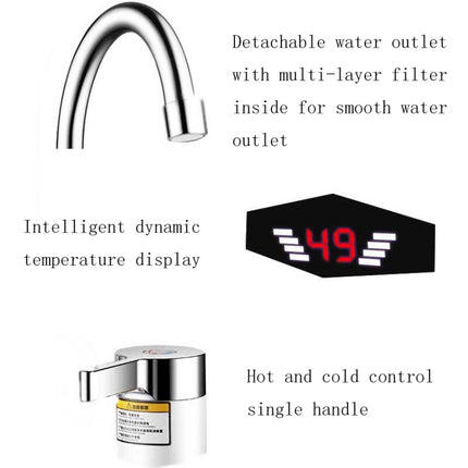 Dynamic Digital Display Instant Heating Electric Hot Water Faucet Kitchen&Domestic Hot&Cold Water Heater EU Plug, Style:With Shower Head-garmade.com