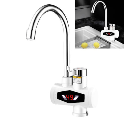 Dynamic Digital Display Instant Heating Electric Hot Water Faucet Kitchen&Domestic Hot&Cold Water Heater EU Plug, Style:Large Elbow-garmade.com