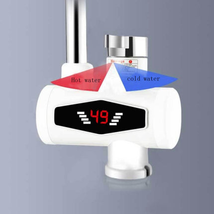 Dynamic Digital Display Instant Heating Electric Hot Water Faucet Kitchen&Domestic Hot&Cold Water Heater EU Plug, Style:Large Elbow-garmade.com