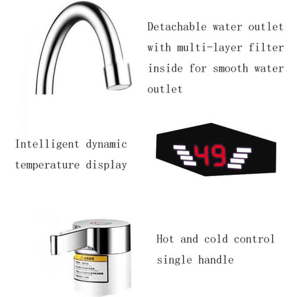 Dynamic Digital Display Instant Heating Electric Hot Water Faucet Kitchen&Domestic Hot&Cold Water Heater EU Plug, Style:Large Elbow-garmade.com