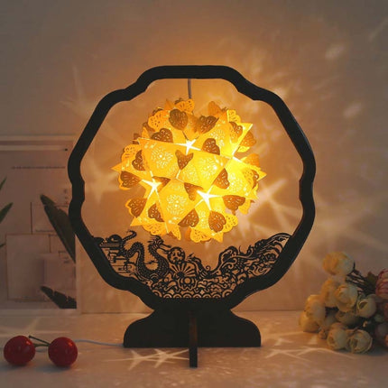 Paper Art Light And Shadow Paper Carving Lamp DIY Handmade Creative Small Table Lamp, Style:Round-shaped-garmade.com