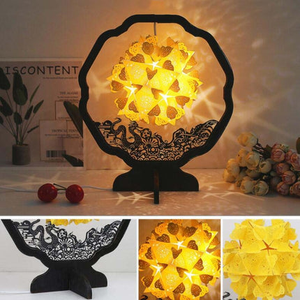 Paper Art Light And Shadow Paper Carving Lamp DIY Handmade Creative Small Table Lamp, Style:Round-shaped-garmade.com